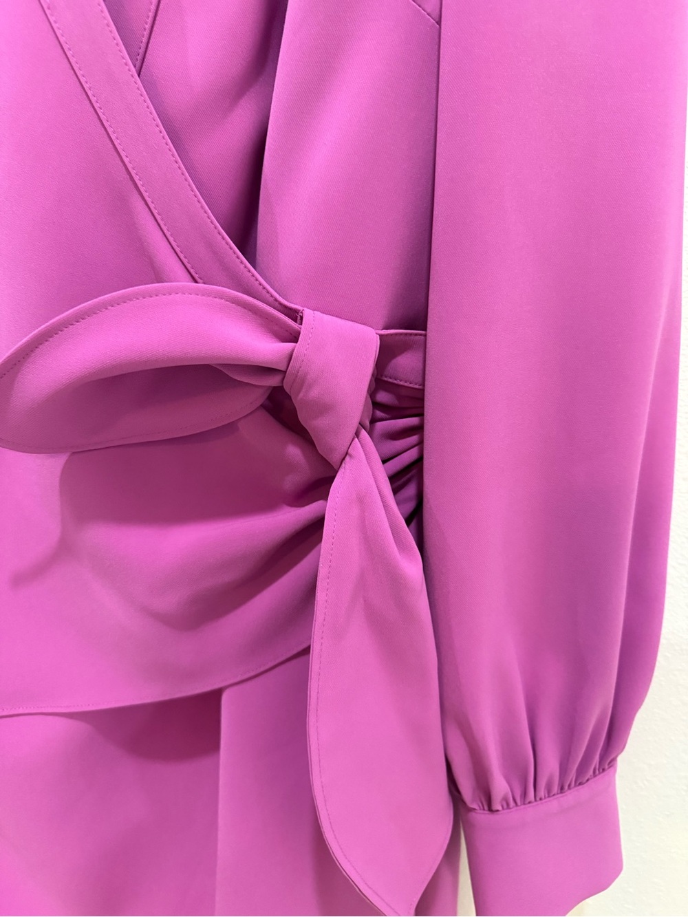 Elie Tahari Collection Magenta Faux Wrap-Front Long Sleeve Dress - Picture 2 of 6